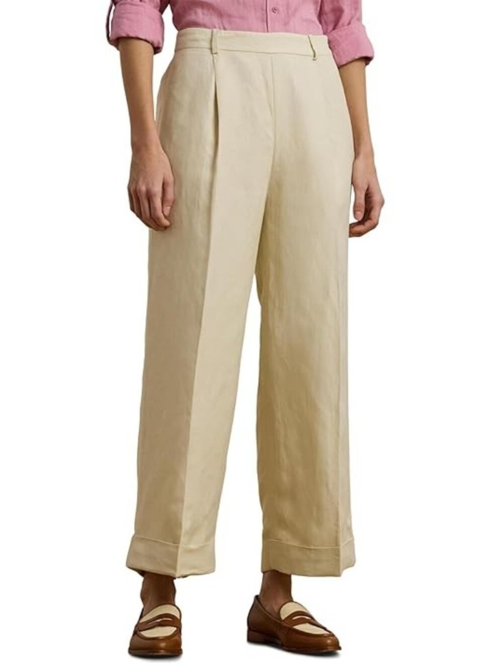 Lauren Ralph Lauren Women's Size 12 Wide Leg Linen Blend Ivory Beige Pants NEW